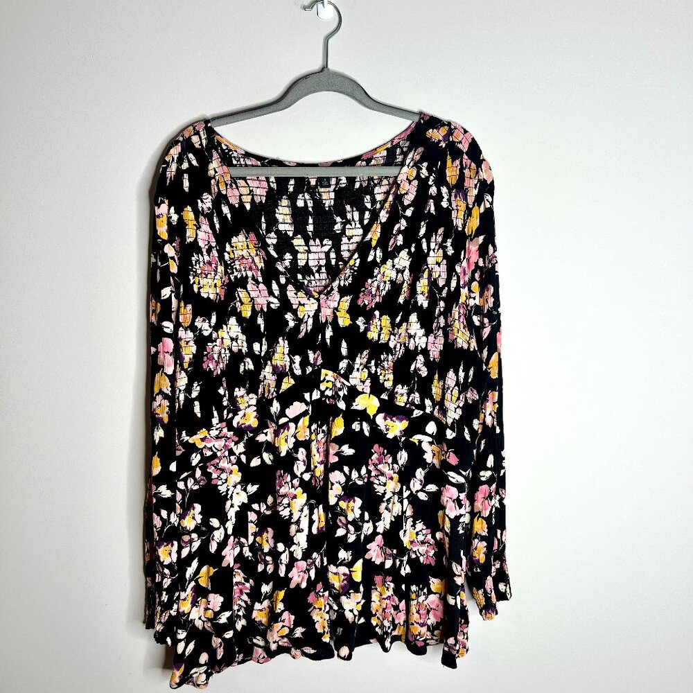 Torrid Babydoll Top Floral Crinkle Gauze Long Sleeve Flowy Spring Preppy Sz 3X